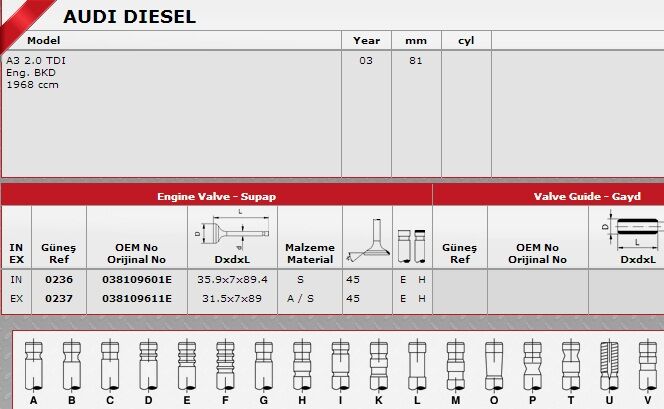 SİBOP TAKIMI 0236 0237 CADDY 1.9 TDI MOTOR BJB PASSAT 2.0 TDI IN 4 EX 4