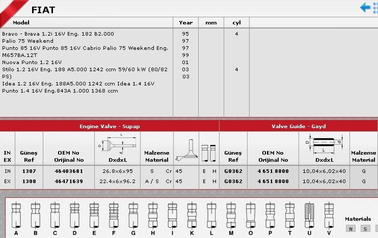 SİBOP TAKIMI 1307 1308 IN 8 EX 8 STILO ALBEA PALIO 1.2 16V