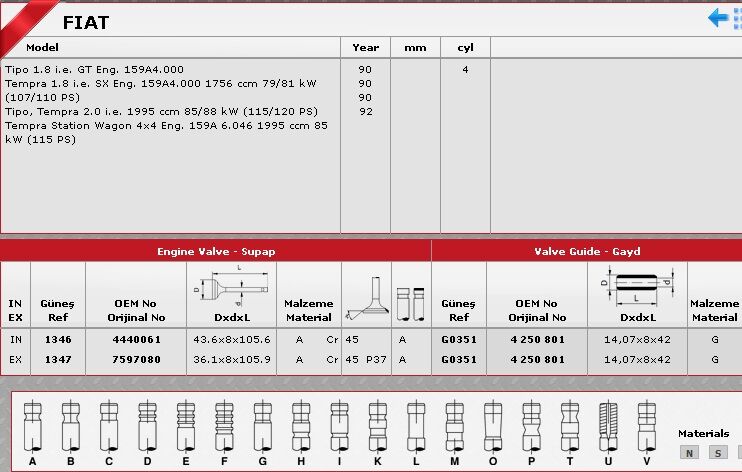 SİBOP TAKIMI 1346 1347 IN 4 EX 4 TIPO TEMPRA 1.8 2.0 İ.E 8V