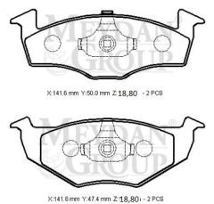 VOLKSWAGEN POLO- CLASSIC- 96/01; ÖN FREN BALATASI (DİSK) (141,6X50X18,80/141,6X47,4X18,80) (BRAMAX) 1JH0698151B