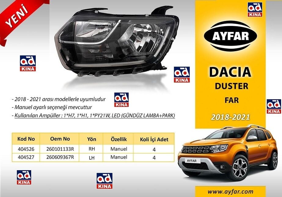 404527 FAR SOL DUSTER (2018-2021) (H7+H1 gündüz farı+park) *MOTORSUZ