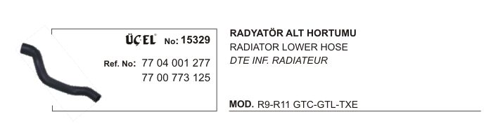 RADYATÖR HORTUMU ALT 15329 R9 R11 GTC GTL TXE 7704001277 7700773125