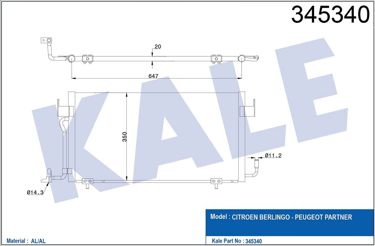 KLİMA RADYATÖRÜ 345340 PARTNER 96>BERLINGO 96> XSARA (97 00) 1.8D 1.9D DW8 XUD9