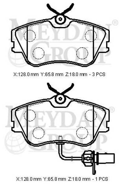 VOLKSWAGEN TRANSPORTER- T4- 02/03; ÖN FREN BALATASI 1,9/2.4/2,5 (1 KABLOLU)(DİSK)128X65,8X18)BRAMAX) 7D0698151B